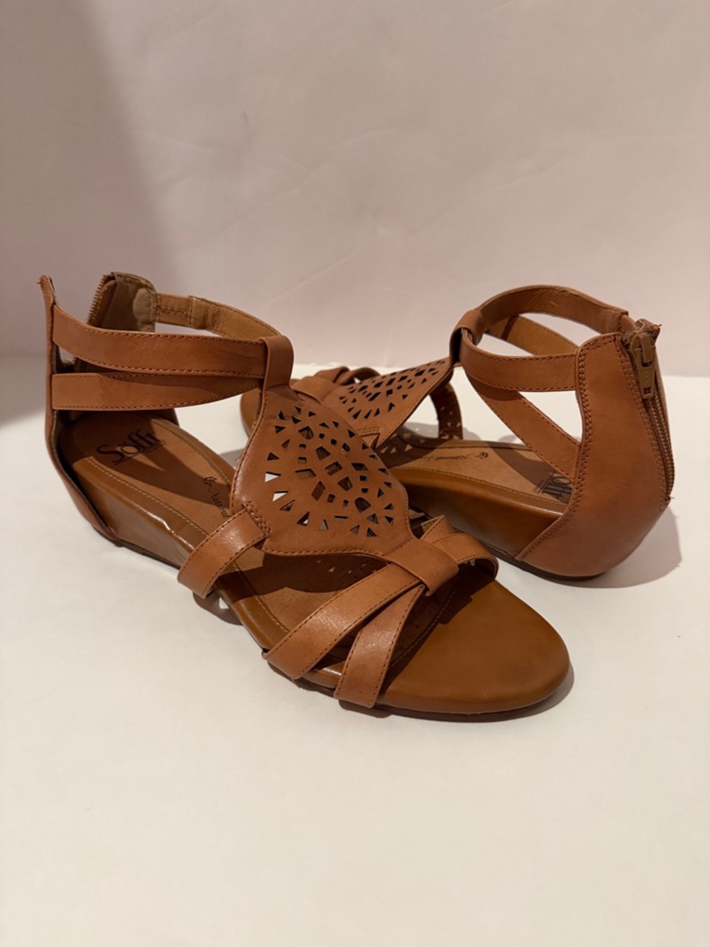Sofft Tan Laser-Cut Strappy Back-Zip Sandals